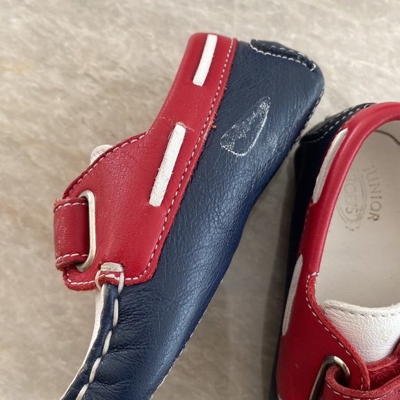Junior Tod’s Baby leather loafers! Blue / white /red, size 20 - Picture 3 of 10